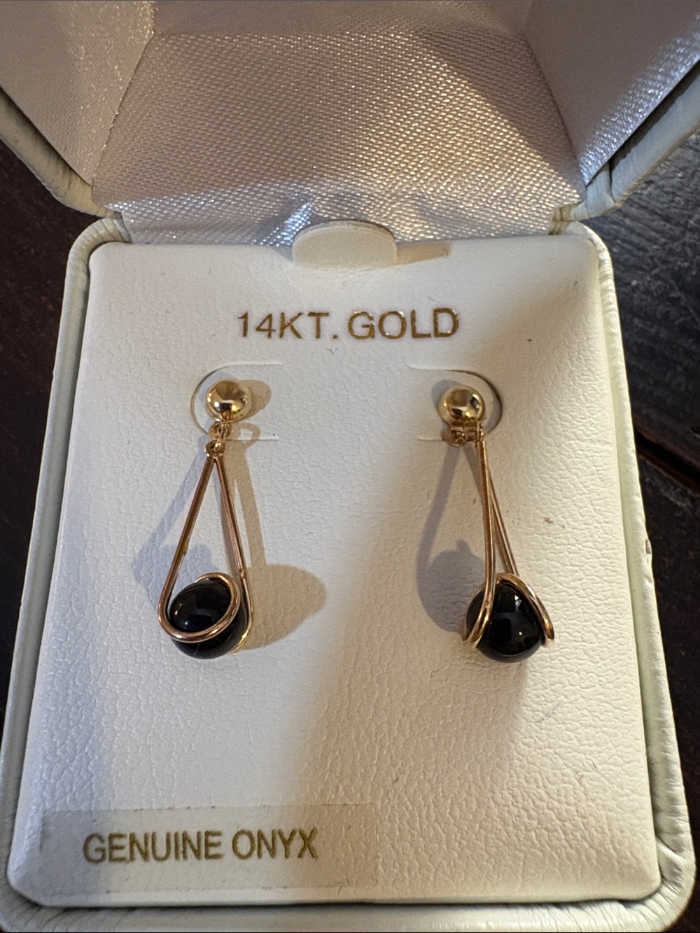 14KT Gold Genuine Onyx Drop Earrings